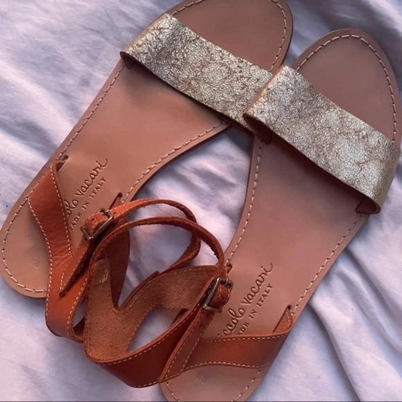 Niccolo Vacari Tan Gold Crackled Ankle-strap Sandal 9.5 - Picture 7 of 7